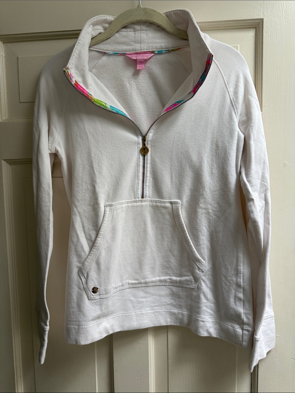 Lilly Pulitzer White Half-Zip Pullover with Multicolor Trim